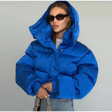 Winter Hooded Jacket Short Top Cropped Drawstring Waist Coat Woman Long Sleeve Warm Quilted Out Jackets Streetwear Lady Clothes