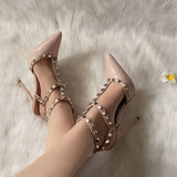 Fashion Ladies rivet high heels Luxury designer nude shoes Sexy pointed elegant shoes Women's plus size Hollow out pumps Mujer