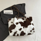 Large Capacity Shopper Bags For Women Winter Travel Tote Bag Cow Printing Plush Shoulder Bag Ladies Handbag Designer Bolsos