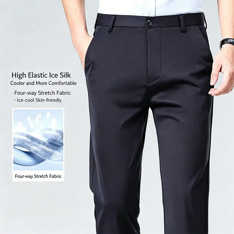 Mens Stretch Straight Leg Business Dress Pants Casual Wrinkle Resistant Drape Trousers for Meeting Occasions