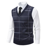 Men's V-neck Knitted Sweater Warm Autumn Winter Diamond Grid Twisted Flower Casual Fashion Versatile Knit Top