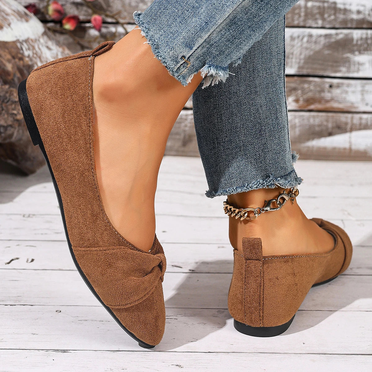 New Style Pointed Toe Shallow Mouth Breathable Bow Decoration Fashionable and Elegant Casual Flat Shoes for Women Zapatos Mujer
