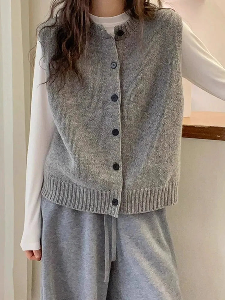 Knitted Women Sweater Vest New Sleeveless O-Neck Black Knit Sweater Vest Women Tops Outerwears Sweaters Sueters De Mujer Q1078