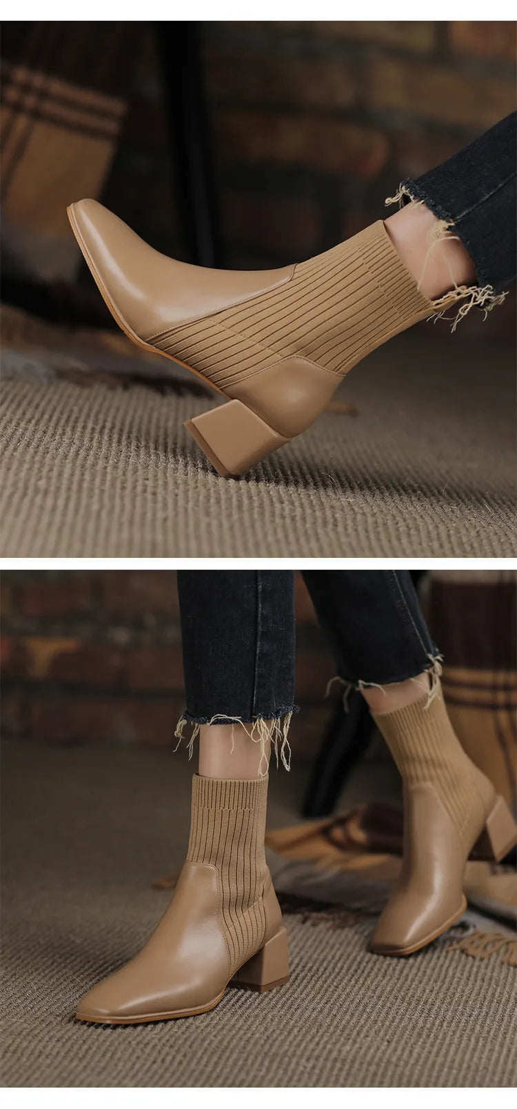 2026 Autumn Winter New Ankle Socks Shoes Women Fashion Large Size 43 Knitted Short Boots Women Slip on High Heels Botas De Mujer