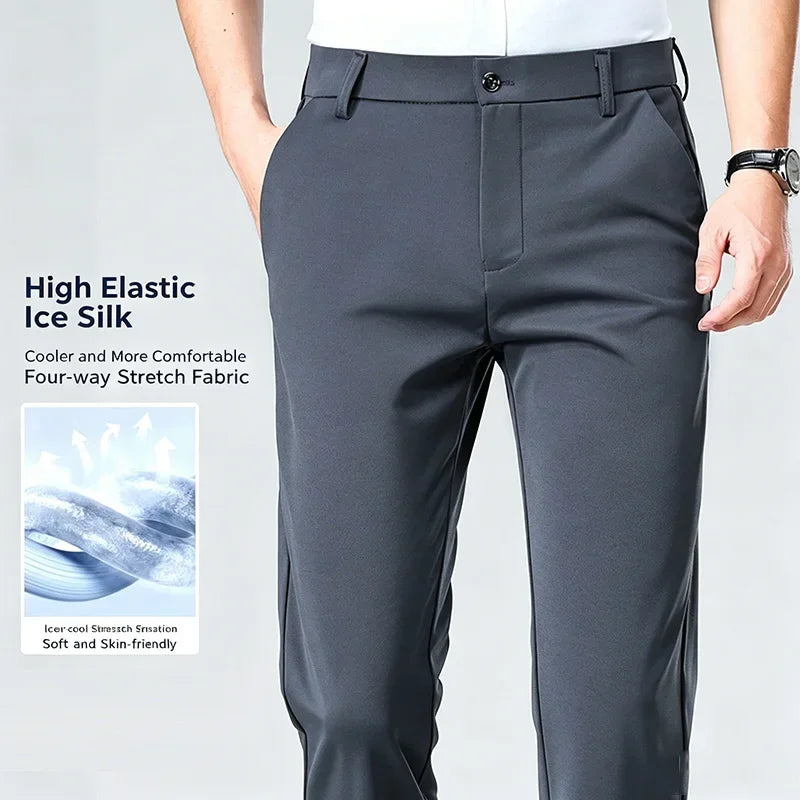 Mens Stretch Straight Leg Business Dress Pants Casual Wrinkle Resistant Drape Trousers for Meeting Occasions