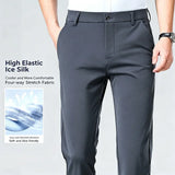 Mens Stretch Straight Leg Business Dress Pants Casual Wrinkle Resistant Drape Trousers for Meeting Occasions