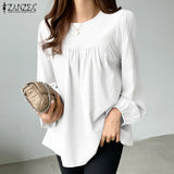 ZANZEA Elegant Solid Blouse Women Long Sleeve O Neck OL Work Shirt Spring Autumn Fashion Tunic Tops Blusas Female Loose Chemise