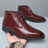 Men's Pointed Toe Ankle Boots Lace‑Up Leather Business Formal Dress Shoes Male High Top Footwear Man Chelsea Boots Comfy Botas
