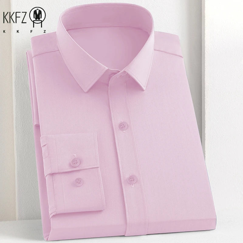Men's Business Casual Long Sleeve Shirt Solid Color Wrinkle Resistant Comfortable All-Season Versatile Top