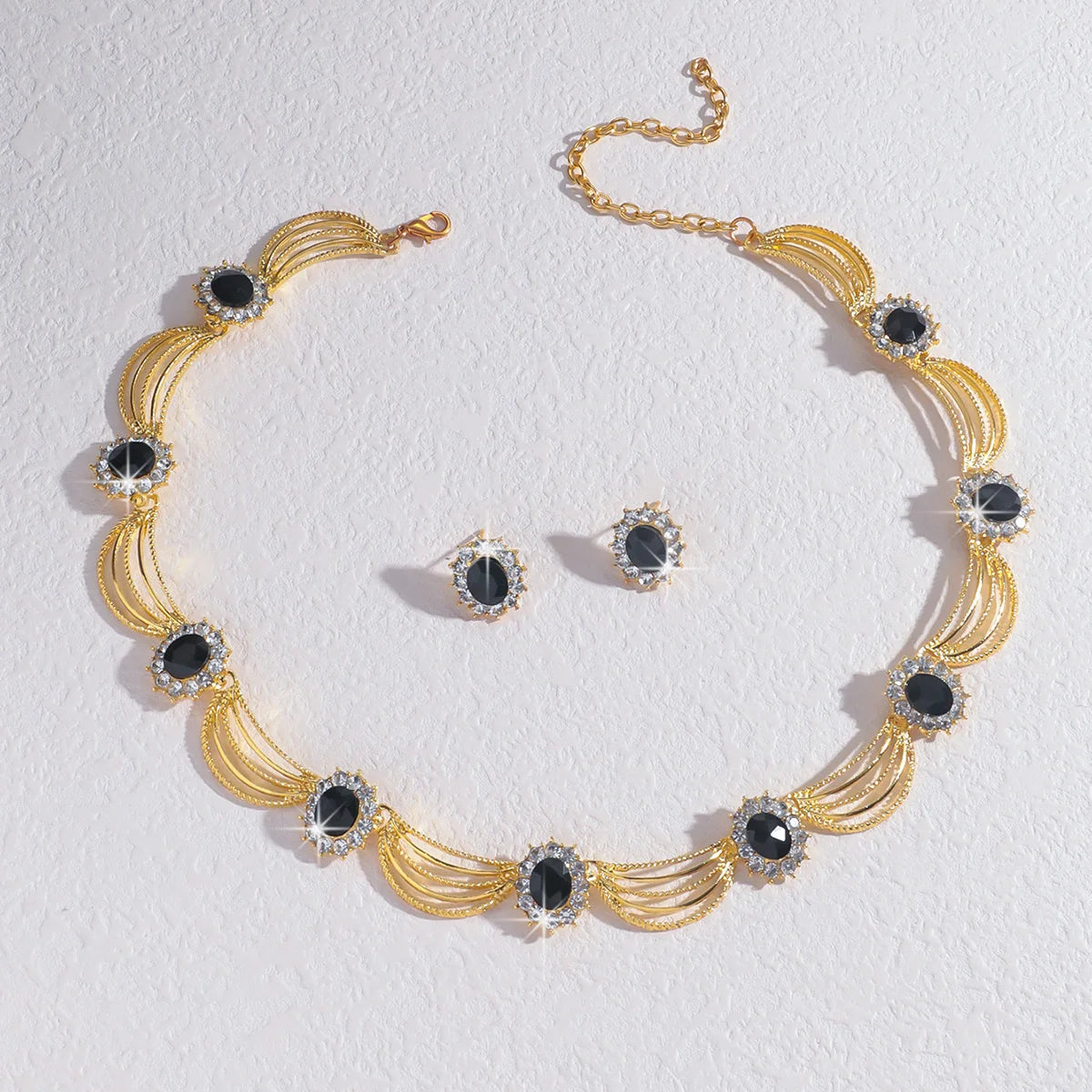 Luxury and High-End Retro Gemstone Necklace Earrings, Bride's Wedding Banquet Jewelry Set, Date, Birthday, Dinner Party