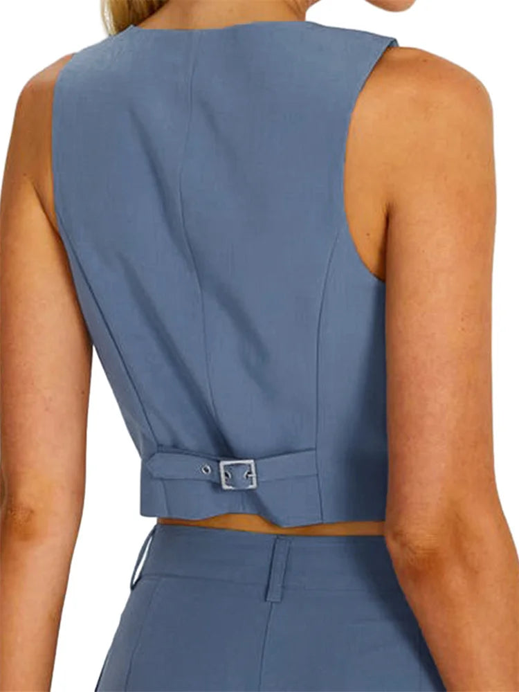 Women Vest Caot Sleeveless V Neck Button Waistcoat Solid Color Blazer Gilet for Casual Daily Fashion