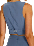 Women Vest Caot Sleeveless V Neck Button Waistcoat Solid Color Blazer Gilet for Casual Daily Fashion