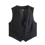 HH Elegant Womens Minimalist Solid Color Suit Vest Fitted Waist V Neck Office Workwear Business Waistcoat Casual Streetwear Tops