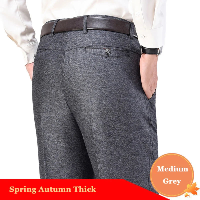 Business Men's Fall Spring Fashion Long Pants Formal Suit Pants Male Elastic Straight Casual Autumn Thick Trousers Plus Big Size