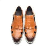 Classy Trending Mens Tassel Sandals Genuine Leather Buckle Strap Hollow Out Summer Casual Shoes for Men Comfortable Breathable