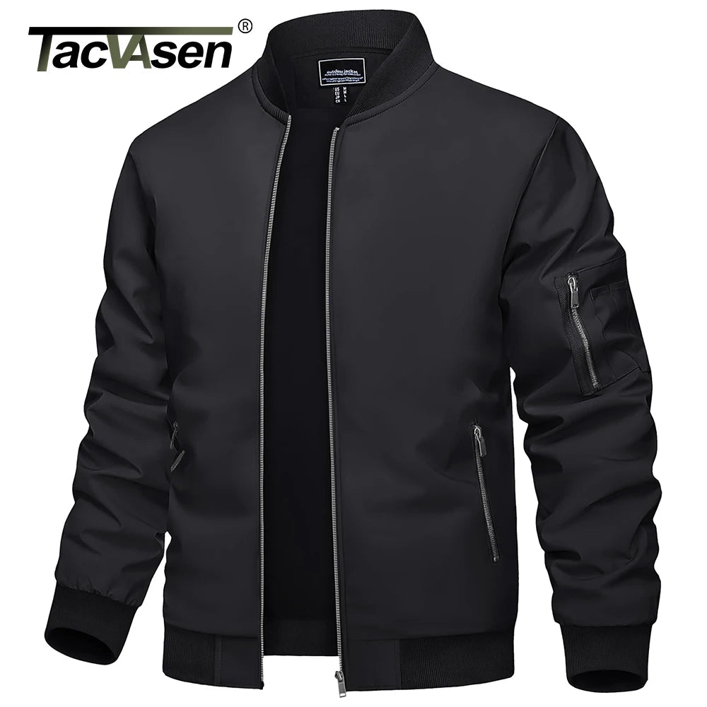 TACVASEN Men's Flight Jacket Summer Autumn Thin Lightweight Casual Windbreaker Multi-pockets Full Zip Up Varsity Baseball Jacket
