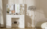 Teousev 7 Drawers Vanity Dressing Table with 10 Dimmable LED Lights, Large HD Mirror Modern Makeup Desk with Ample Storage