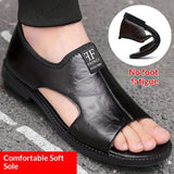 New Style Perforated, Breathable and Anti-Slip Outerwear Casual Leather Slip-On Sandals for Men Size 48 Large Size