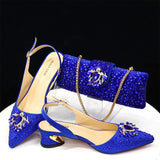 Venus Chan Royal Blue Sandals for Women 2024 Luxury Wedding Pumps Med Heels Rhinestone Design Party Shoes and Bags Set