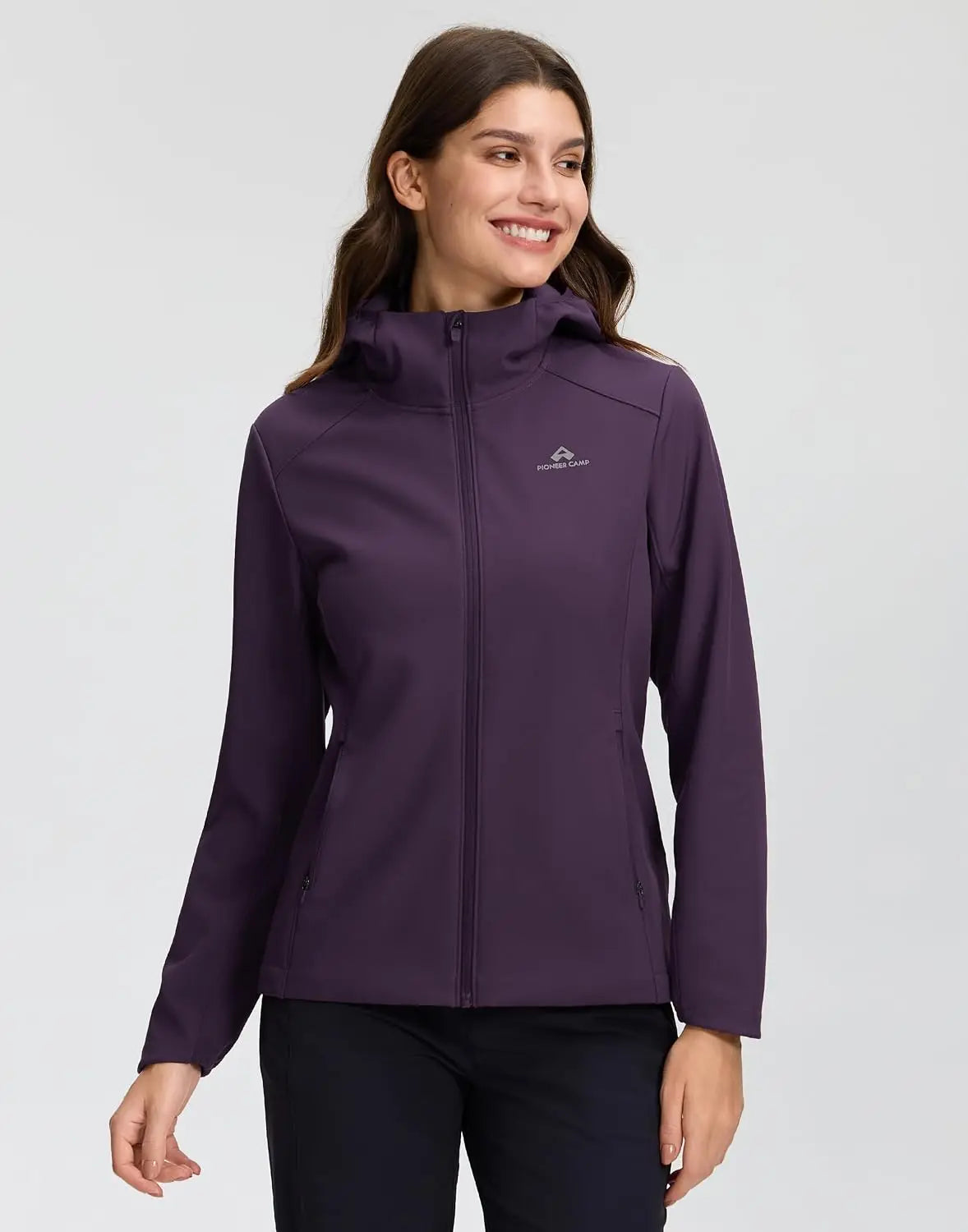 Pioneer Camp Women's Softshell Jacket Fleece Lined with Hood 30k Waterproof Lightweight Warm Windbreaker for Outdoor Hiking