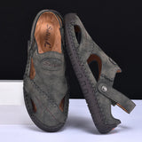 New Handmade Summer Sandals Men Breathable Leather Shoes Man Outdoor Men Sandals Antiskid Beach Sandals Hollow Shoes Fashion