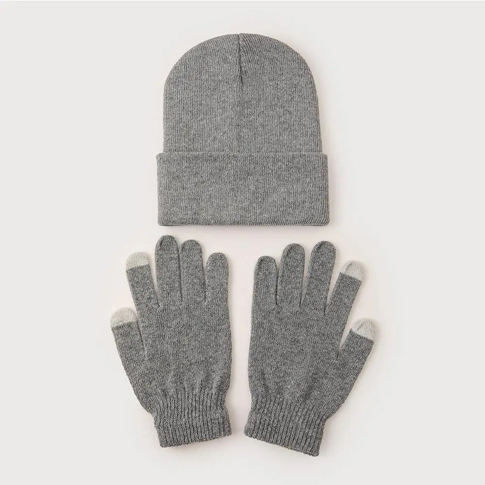 3pcs Sets Winter Warm Hat Gloves Set For Men And Women Outdoor Riding Hat Beanies Windproof Wool Knitting Pullover Cap+Gloves