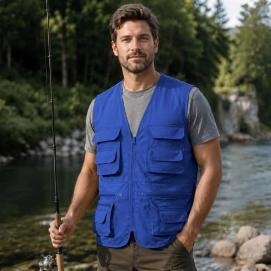 Fishing Vest for Men Outdoor, Utility Safari Cargo Vest With 8 Pockets, Lightweight, Work, Hiking, Travel
