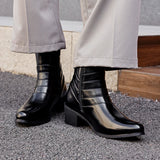 Luxury Men Boots Leather Chelsea Boots High Top Buckle Strap Formal Shoes Black British Style Ankle Boots Pointed Toe Brown Boot