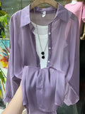 1pcs Woman Four Seasons Shirt Lady Thin Sunscreen Shirts Female Casual Long Sleeve Turn-down Collar Loose Med-Length Style Tops