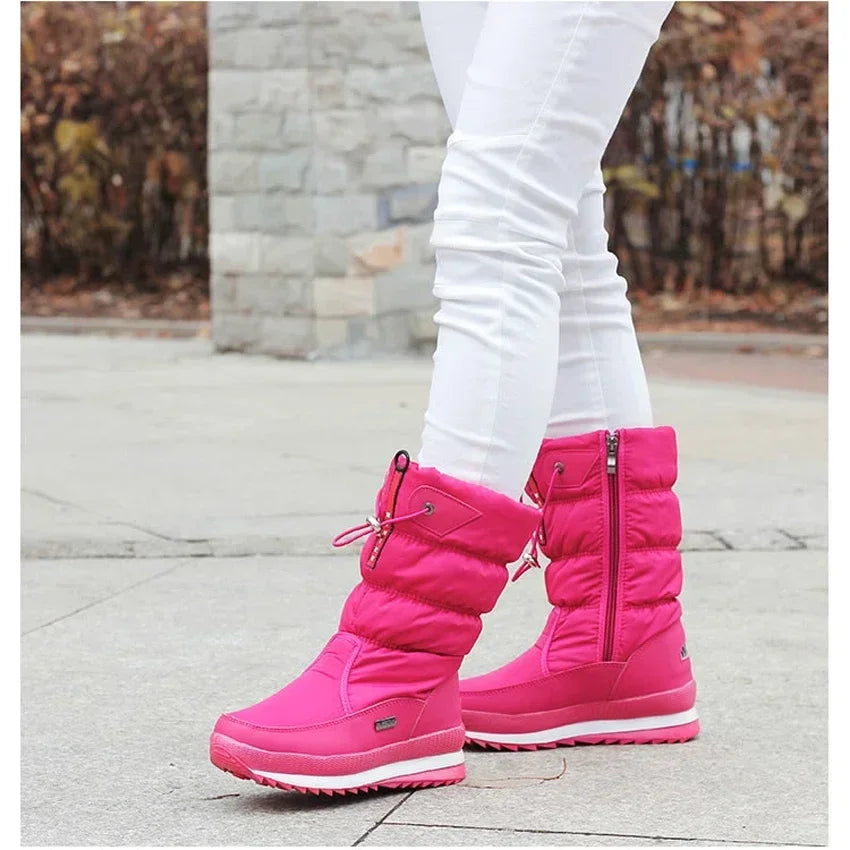 Platform Snow Boots Female Plus Size 42 White Women Boots Winter Shoes Warm Plush Mid-calf Boots Waterproof Rubber Non-slip