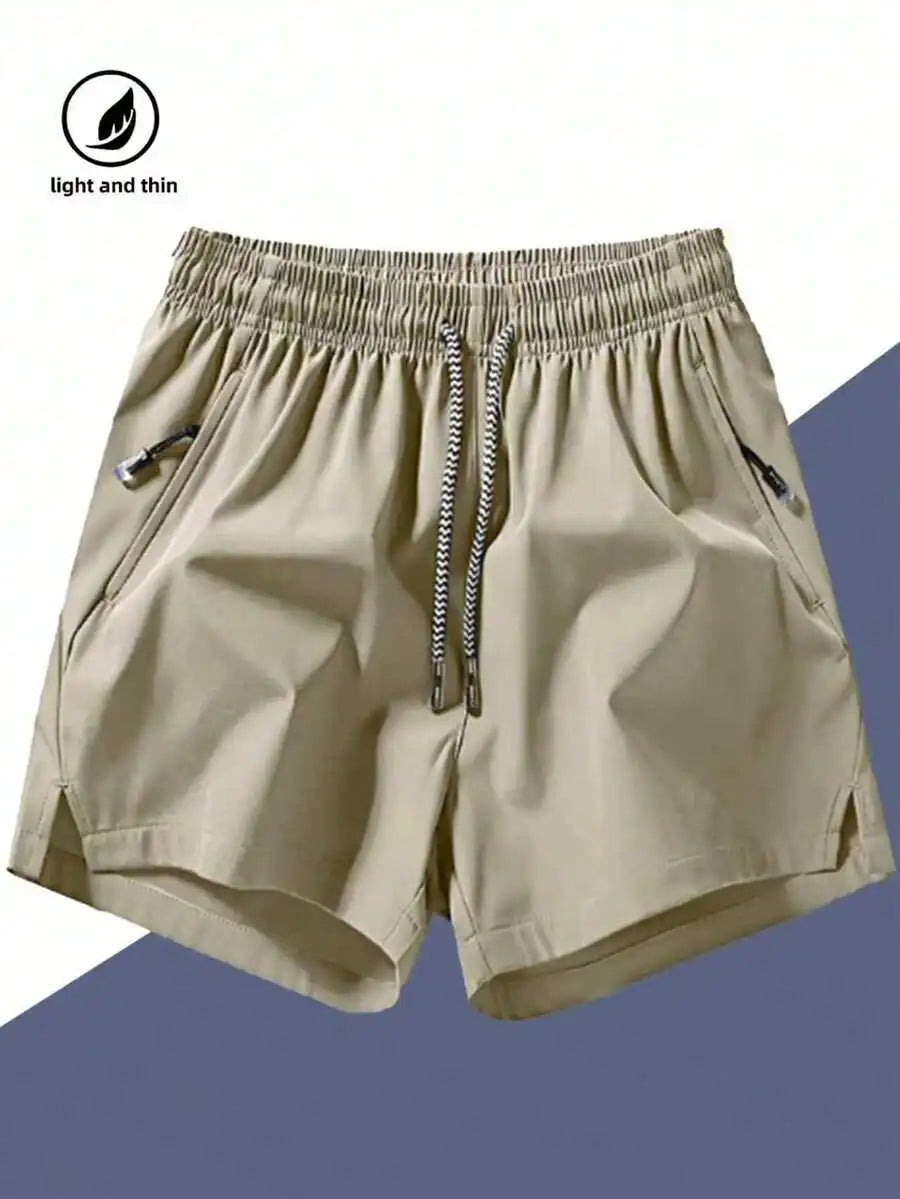 Men's Anti-Lost Drawstring Sports Shorts With Zipper Pockets