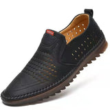 Men's Genuine Leather Sandals Men Summer Hollow Breathable Leather Shoes Mens Casual Soft Comfortable Flats EU Sizes 38-48