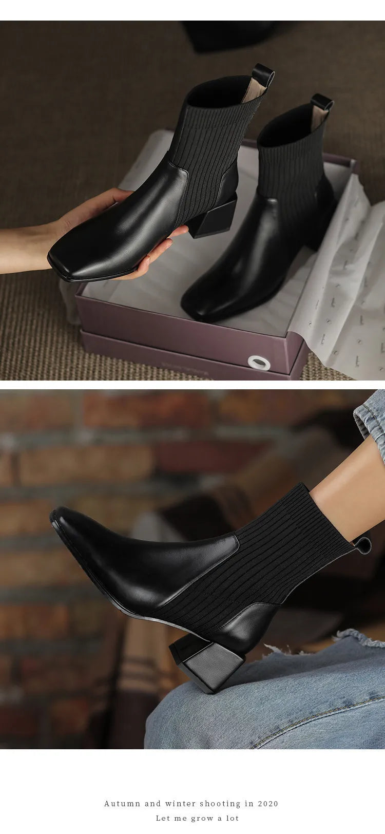 2026 Autumn Winter New Ankle Socks Shoes Women Fashion Large Size 43 Knitted Short Boots Women Slip on High Heels Botas De Mujer