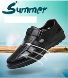 Men's Genuine Leather Sandals Men Summer Hollow Breathable Leather Shoes Mens Casual Soft Comfortable Flats EU Sizes 38-48