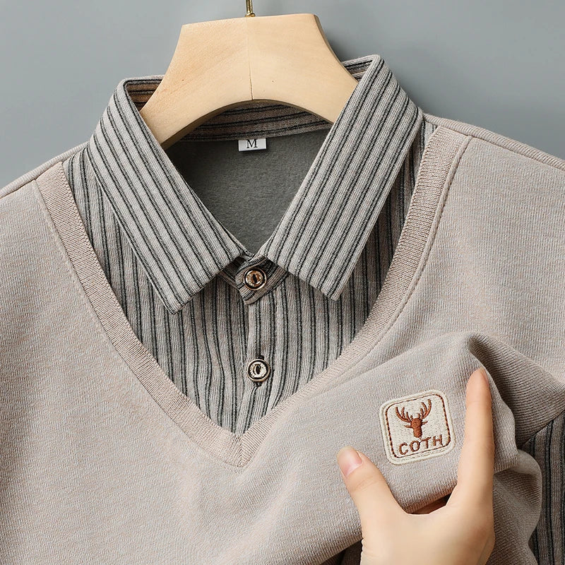 Mens Polo Sweater Shirt Collar Knit Pullover Autumn Winter Fleece T-shirt Casual Sweaters Navy Blue Khaki Korean Clothing