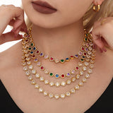 Colorful Zircon Necklace Heart Chain Bracelet Set Women's 316L Stainless Steel Gold-Plated Luxury Wedding Jewelry Accessories