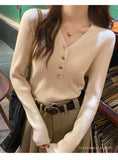 2026 Casual Slim Button Knitted Pullover Autumn Winter Women Sweaters Sweater Femme Basic Solid Jersey Tops Fashion Clothes