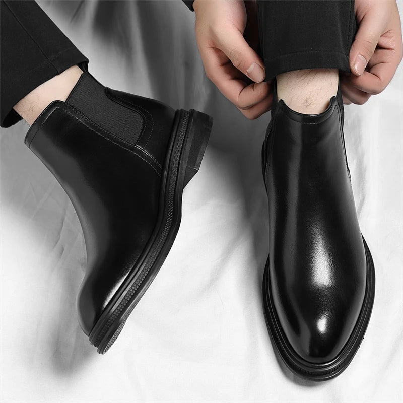 Autumn And Winter Fashionable Men's Leather Casual Ankle Boot Classic Business Formal Boots Comfortable And Anti-Slip Flat Boots