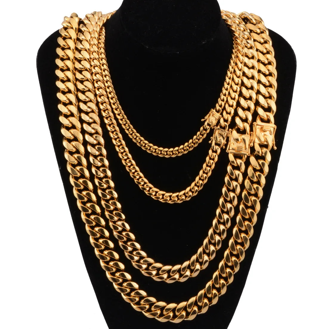 6-14mm Wide Stainless Steel Cuban Miami Chains Necklaces Mens Necklace Chain 316L Stainless Steel Hip Hop Necklace Gold Color