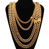 6-14mm Wide Stainless Steel Cuban Miami Chains Necklaces Mens Necklace Chain 316L Stainless Steel Hip Hop Necklace Gold Color