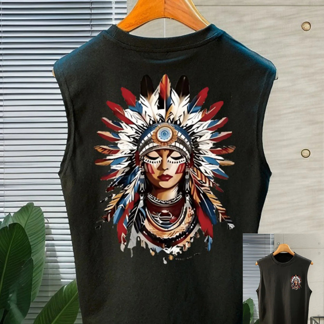 100% pure cotton summer men's fashionable casual loose American trend retro printed beach sports sleeveless vest