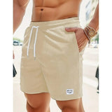 Men Shorts Solid Color Mid Waist Summer Motion Waffle Texture Deep Crotch Drawstring Mens Shorts Loose Knee Length Casual Short
