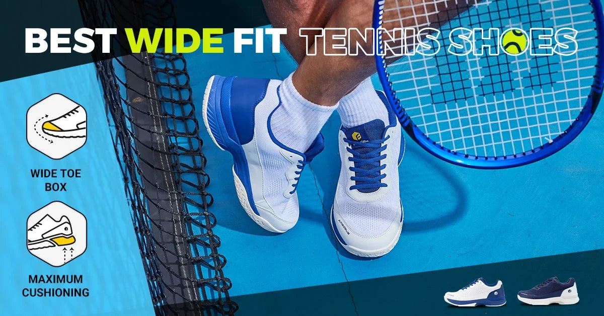 FitVille Men's Wide Width 2E Professional Tennis Training Shoes, Breathable Lightweight Non-Slip Sports Sneakers Equipped with Arch Support for All Day Wear