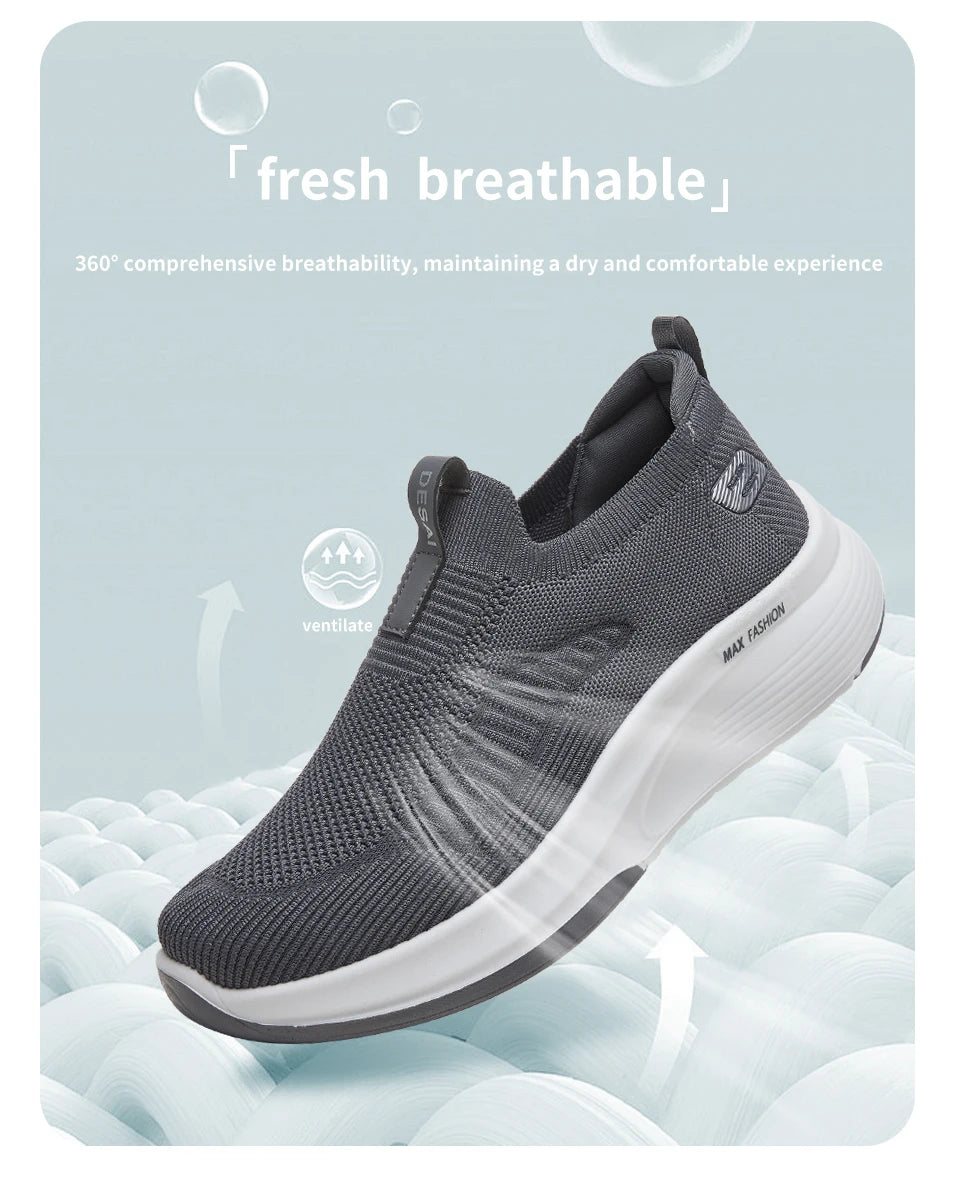 Desai Men's Wide Width Knit Slip-on Sneakers Max Cushion Walking Shoes Lightweight Breathable