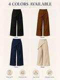 Women Wrap Front Linen Wide Leg Pants, High Waist Elastic Back Waist Culottes with Pockets, Casual Loose Fit Trousers for Summer Beach Daily Streetwear