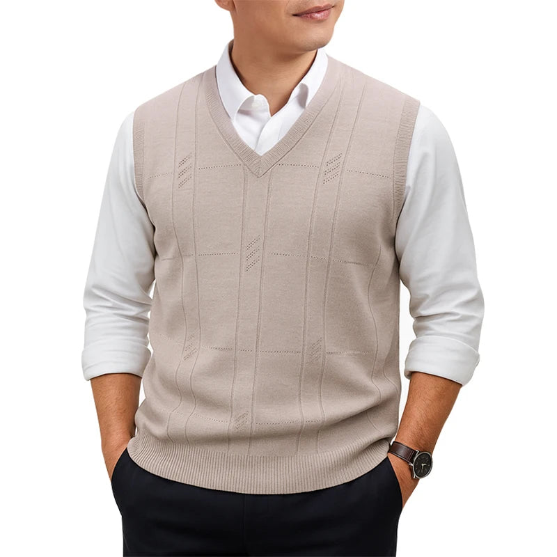 Men's Sleeveless Sweater Vest Lightweight V-Neck Solid Vest Pullover Twist Knit Sweaters Autumn Mens Outerwear
