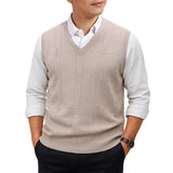 Men's Sleeveless Sweater Vest Lightweight V-Neck Solid Vest Pullover Twist Knit Sweaters Autumn Mens Outerwear