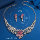 Luxury Pink Crystal Flower Jewelry Set Gold Plated Rhinestone Necklace & Earrings for Women Wedding Party Prom Accessories