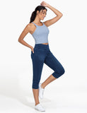 THE GYM PEOPLE Women's Cross Waisted Stretchy Capri Denim Jeggings Tummy Control Skinny Jean Leggings with Pockets
