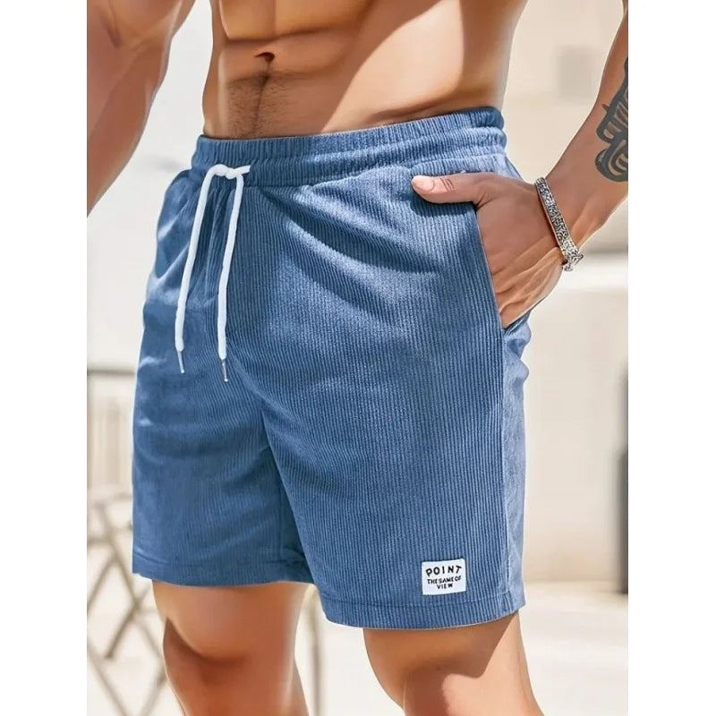 Men Shorts Solid Color Mid Waist Summer Motion Waffle Texture Deep Crotch Drawstring Mens Shorts Loose Knee Length Casual Short